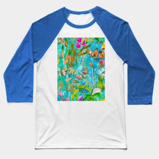 Cool tropical floral leaves botanical illustration, tropical plants,leaves and flowers, blue aqua leaves pattern Baseball T-Shirt